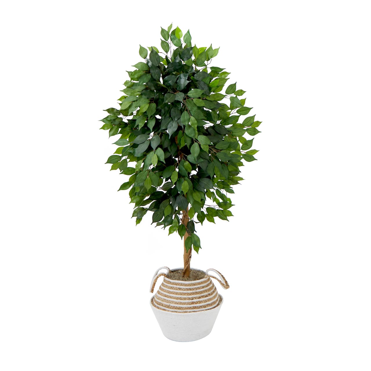 4.5ft. Artificial Ficus Tree with Double Trunk in Handmade Cotton & Jute Basket